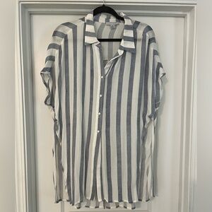 Linen blue and white striped shirt